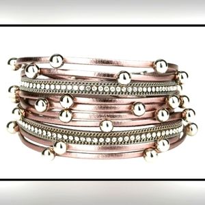 Leather wrap bracelet - metallic rose.